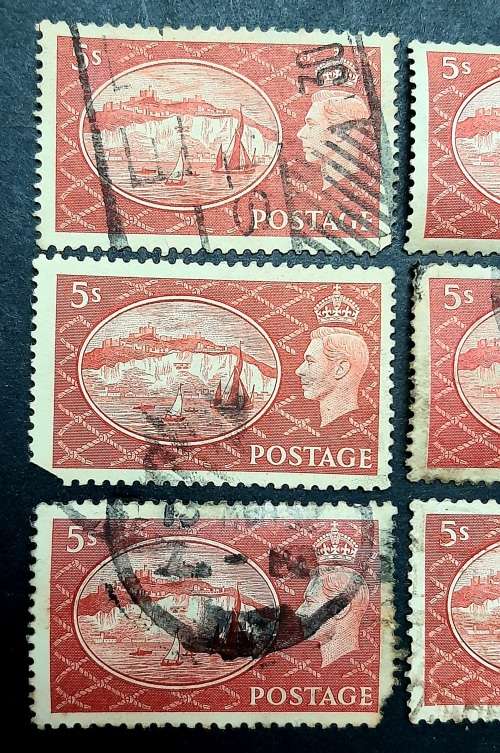 ** 1951 Great Britain KGVI 5 Shilling Stamps x 6 (USED).**