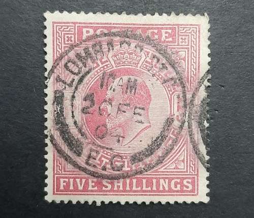 ** 1902 Great Britain KEVII 5 Shilling Carmine Rose Stamp (USED).**