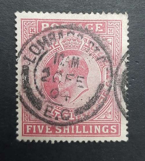 ** 1902 Great Britain KEVII 5 Shilling Carmine Rose Stamp (USED).**
