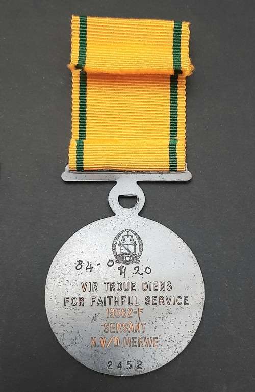 ** South African Prison Service Pre-1994 Faithful Service Medal w/ Ribbon Bars +  Ribbon Length.**