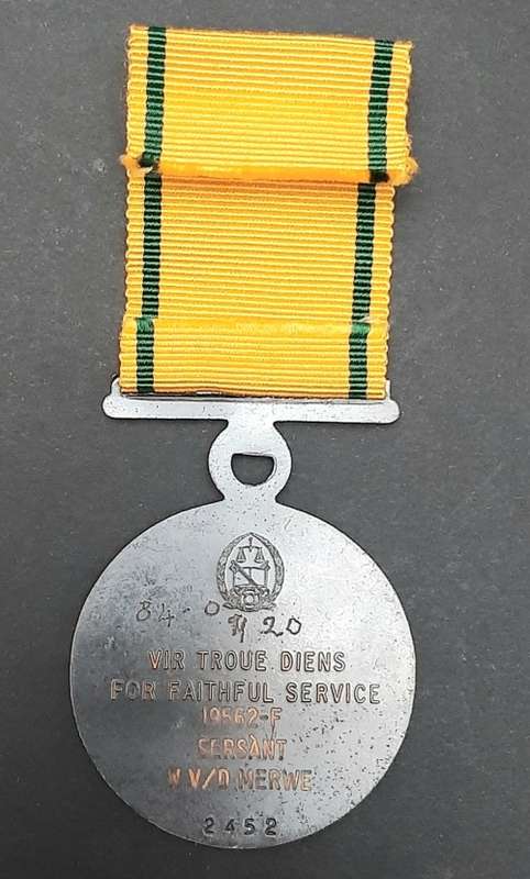 ** South African Prison Service Pre-1994 Faithful Service Medal w/ Ribbon Bars +  Ribbon Length.**
