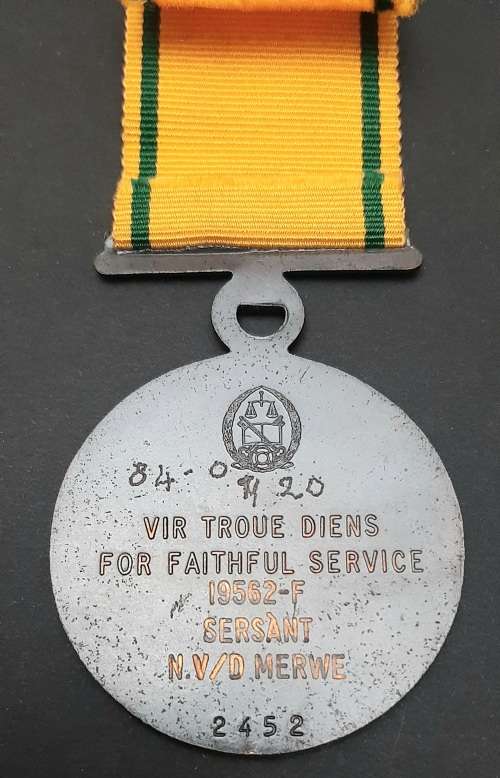 ** South African Prison Service Pre-1994 Faithful Service Medal w/ Ribbon Bars +  Ribbon Length.**