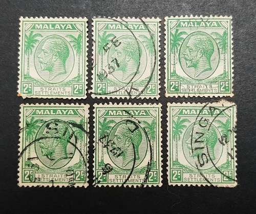 ** 1936 Malaya KGV Straits Settlements 2c Green Stamps x6 (USED).**
