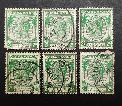 ** 1936 Malaya KGV Straits Settlements 2c Green Stamps x6 (USED).**