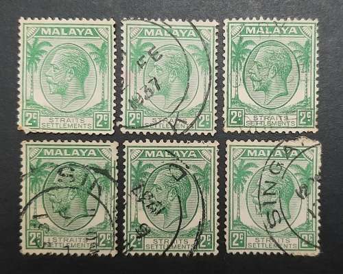 ** 1936 Malaya KGV Straits Settlements 2c Green Stamps x6 (USED).**