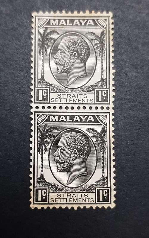 ** 1936 Malaya KGV Straits Settlements 1c Black Pair Stamps (UNUSED).**