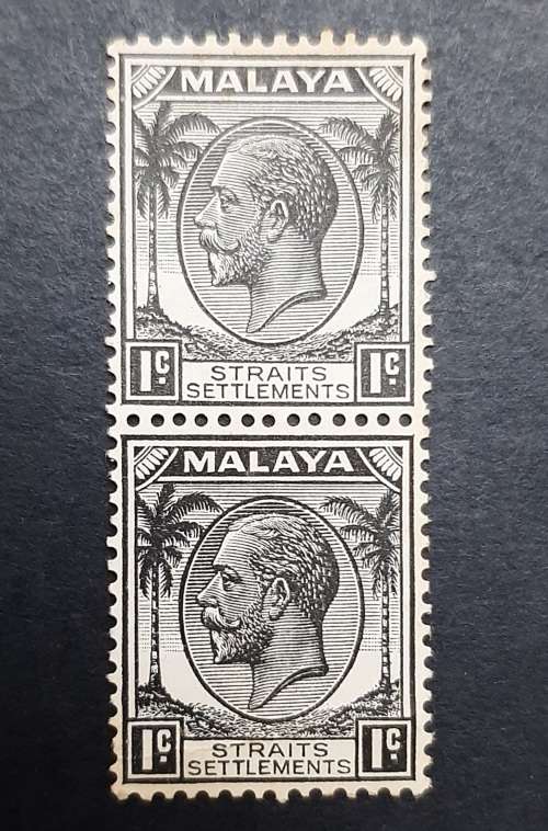 ** 1936 Malaya KGV Straits Settlements 1c Black Pair Stamps (UNUSED).**