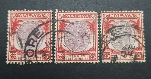 ** 1936 Malaya KGV Straits Settlements 25c Stamps x3 (USED).**