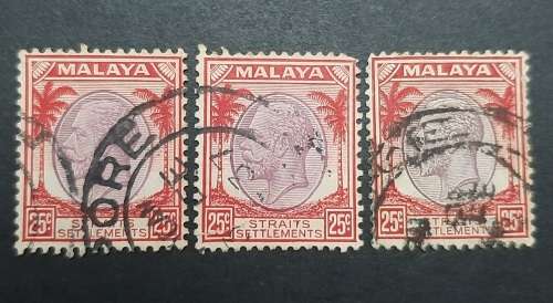 ** 1936 Malaya KGV Straits Settlements 25c Stamps x3 (USED).**
