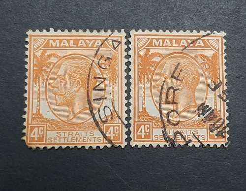 ** 1936 Malaya KGV Straits Settlements 4c Stamps x2 (USED).**