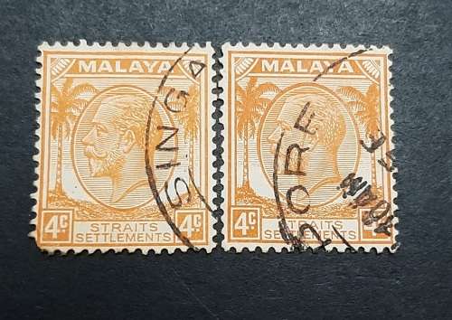 ** 1936 Malaya KGV Straits Settlements 4c Stamps x2 (USED).**