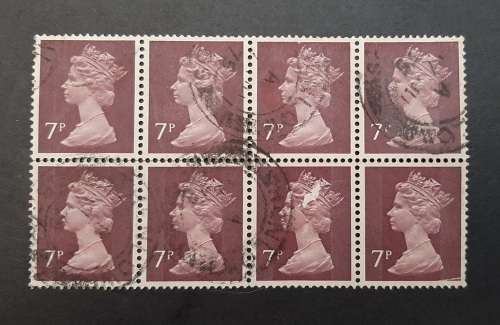 ** 1974 Great Britain QEII 7P Maroon Block Stamps x8 (USED)**