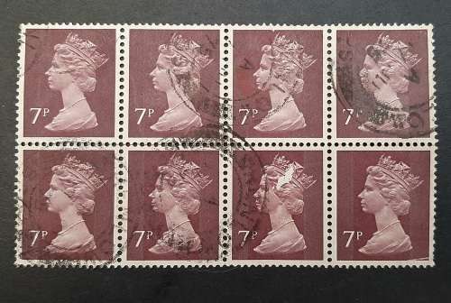 ** 1974 Great Britain QEII 7P Maroon Block Stamps x8 (USED)**