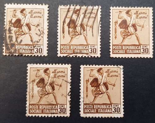1944 Italian Social Republic Fascist `Drummer Boy` 30c Stamps x5
