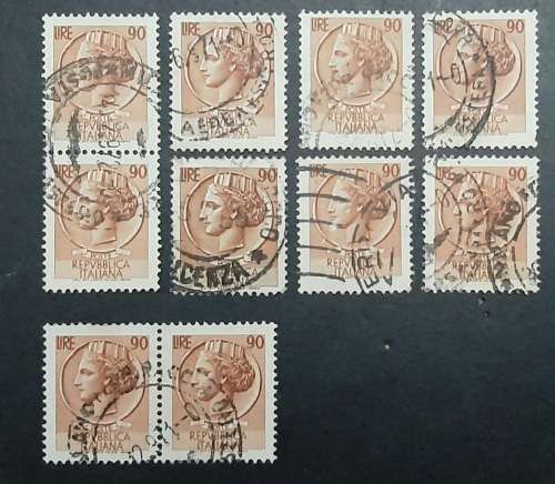 ** 1954 Italy Republic 90 Lire Stamps x10 (USED).**