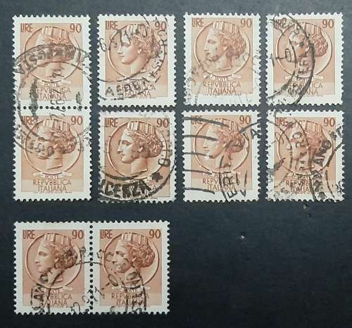 ** 1954 Italy Republic 90 Lire Stamps x10 (USED).**
