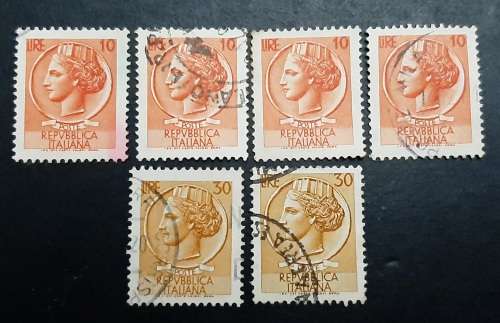 ** 1953 Italy Republic 10 & 30 Lire Postage Stamps x6 (USED).**