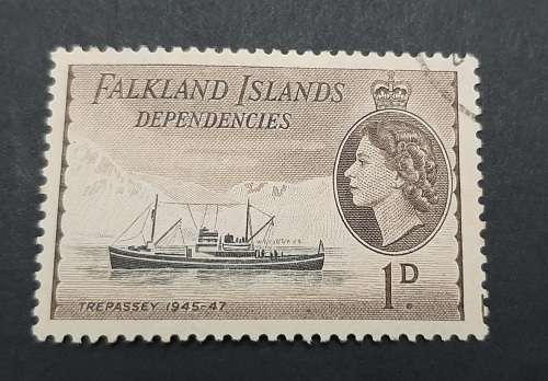 1954 Falklands Islands QEII Trepassey 1d Brown Stamp