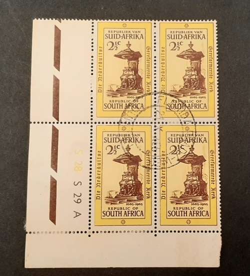 ** 1965 South Africa 300th Anniv. Dutch Reform Church 2 ½c Block Stamps x4 (UNUSED).**