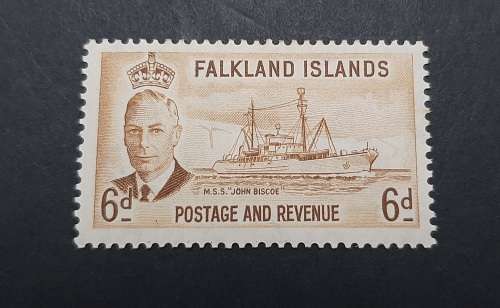 ** 1952  Falkland Islands KGVI 6d M.S.S. John Biscoe Stamp (UNUSED).**