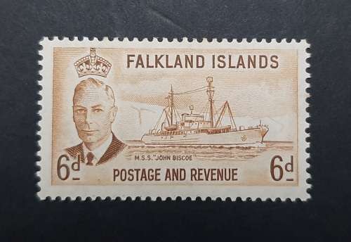 ** 1952  Falkland Islands KGVI 6d M.S.S. John Biscoe Stamp (UNUSED).**