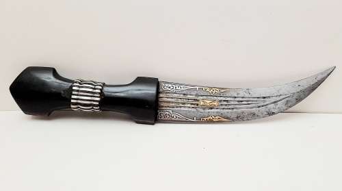 **  19th Century Ottoman Empire Jambiya Dagger w/ Gold & Silver Damascene Inlay (29cm).**