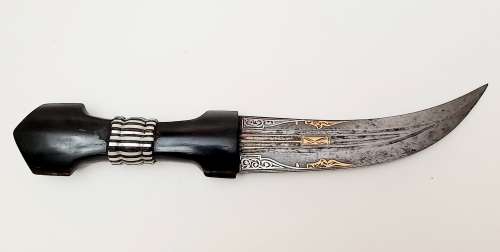 **  19th Century Ottoman Empire Jambiya Dagger w/ Gold & Silver Damascene Inlay (29cm).**
