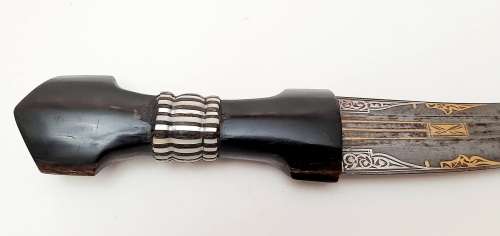 **  19th Century Ottoman Empire Jambiya Dagger w/ Gold & Silver Damascene Inlay (29cm).**