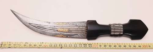 **  19th Century Ottoman Empire Jambiya Dagger w/ Gold & Silver Damascene Inlay (29cm).**