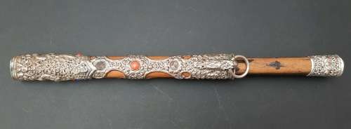** 19th Century Chinese Manchu Trousse Knife Set w/ Turquoise & Jasper Stone Inlay (27cm).**