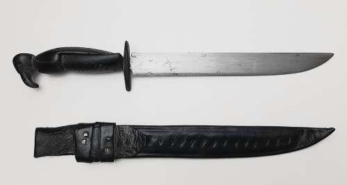 ** 20th Century Native American / Inuit Bone-Handled Trapper`s Knife w/ Scabbard (38cm).**