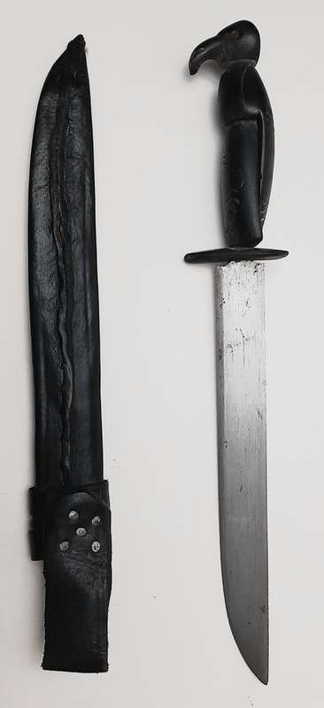 ** 20th Century Native American / Inuit Bone-Handled Trapper`s Knife w/ Scabbard (38cm).**