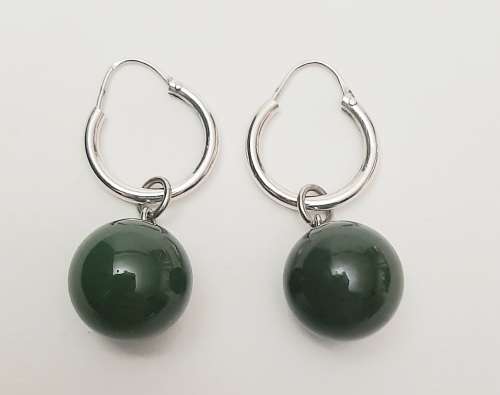 ** STUNNING:  20th Century Chinese Apple Green Jade & .800 Silver Bead Drop Earrings .**
