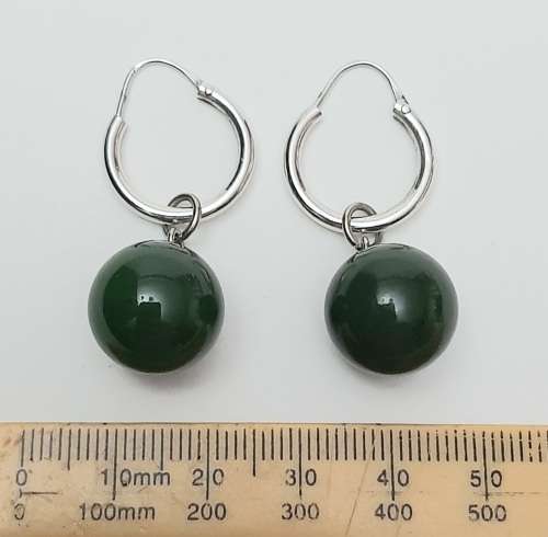 ** STUNNING:  20th Century Chinese Apple Green Jade & .800 Silver Bead Drop Earrings .**