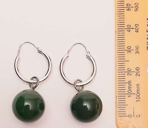 ** STUNNING:  20th Century Chinese Apple Green Jade & .800 Silver Bead Drop Earrings .**