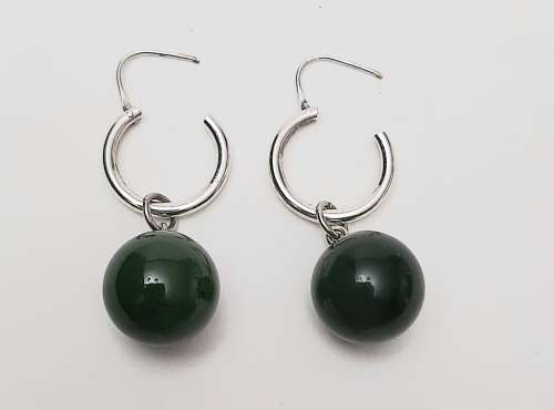 ** STUNNING:  20th Century Chinese Apple Green Jade & .800 Silver Bead Drop Earrings .**