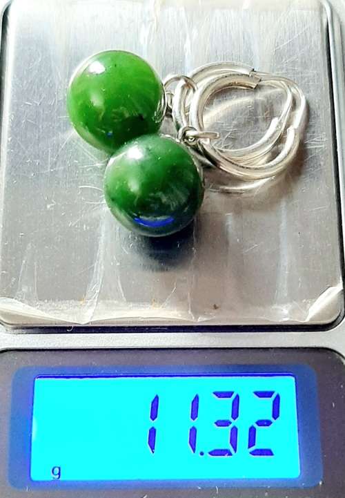 ** STUNNING:  20th Century Chinese Apple Green Jade & .800 Silver Bead Drop Earrings .**