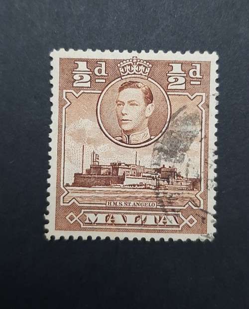 ** 1938 KGVI  Malta H.M.S St. Angelo ½d Stamp (USED).**
