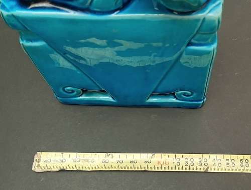 **EXQUISITE: 20th Century Chinese Porcelain Turquoise Blue Guardian Lion Statuette (38 cm).**