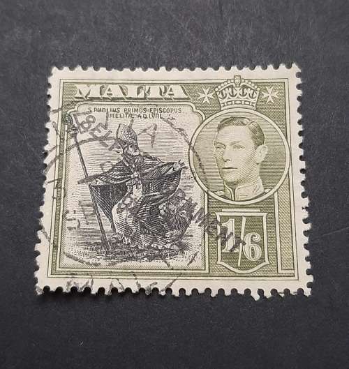 ** 1938 KGVI Malta Olive Green 1`6  Stamp (USED).**