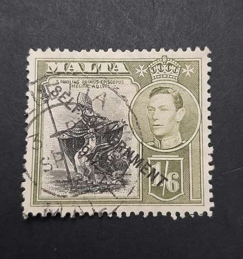 ** 1938 KGVI Malta Olive Green 1`6  Stamp (USED).**