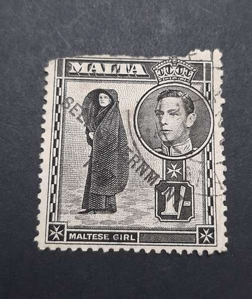 1938 KGVI Malta Black 1` Stamp