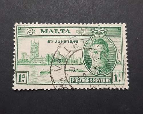 ** 1946  KGVI Malta Green Victory 1d Stamp (USED).**