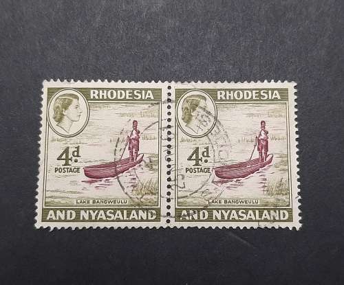 ** 1959 QEII Rhodesia & Nyasaland 4d Pair Stamps (USED).**