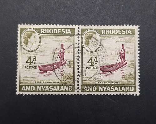 ** 1959 QEII Rhodesia & Nyasaland 4d Pair Stamps (USED).**