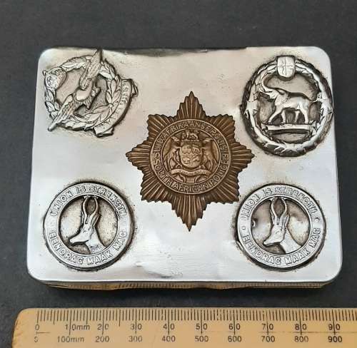 ** WW2 South African Trench Art Cigarette Tin w/ Insignia (9cm x 7cm).**