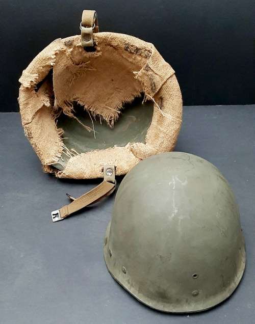 ** Border War : 1970s SADF Steel Helmet w/ Camouflage Hessian Cover (USED).**