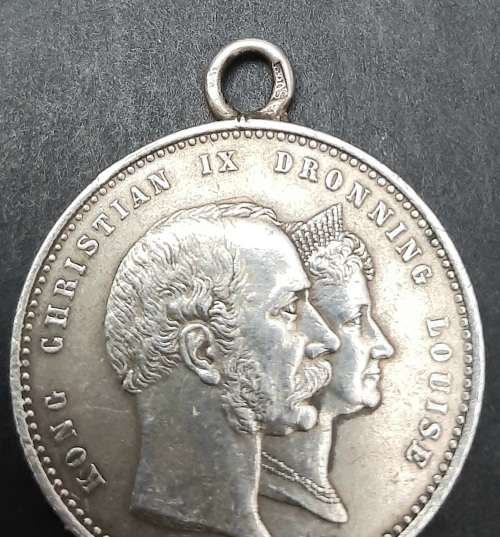 ** RARE : .800 Silver Denmark 1892 King Christian IX 50th Wedding Anniv. Medallion (15.24 g).**
