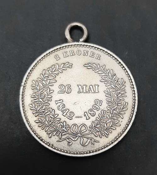** RARE : .800 Silver Denmark 1892 King Christian IX 50th Wedding Anniv. Medallion (15.24 g).**