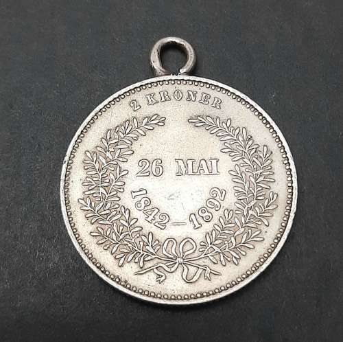 ** RARE : .800 Silver Denmark 1892 King Christian IX 50th Wedding Anniv. Medallion (15.24 g).**